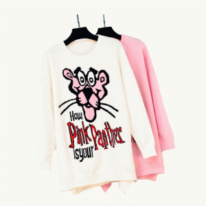 2019 최신 스웨터 디자인 핑크 팬더 자카드 숙녀 니트 스웨터 드레스