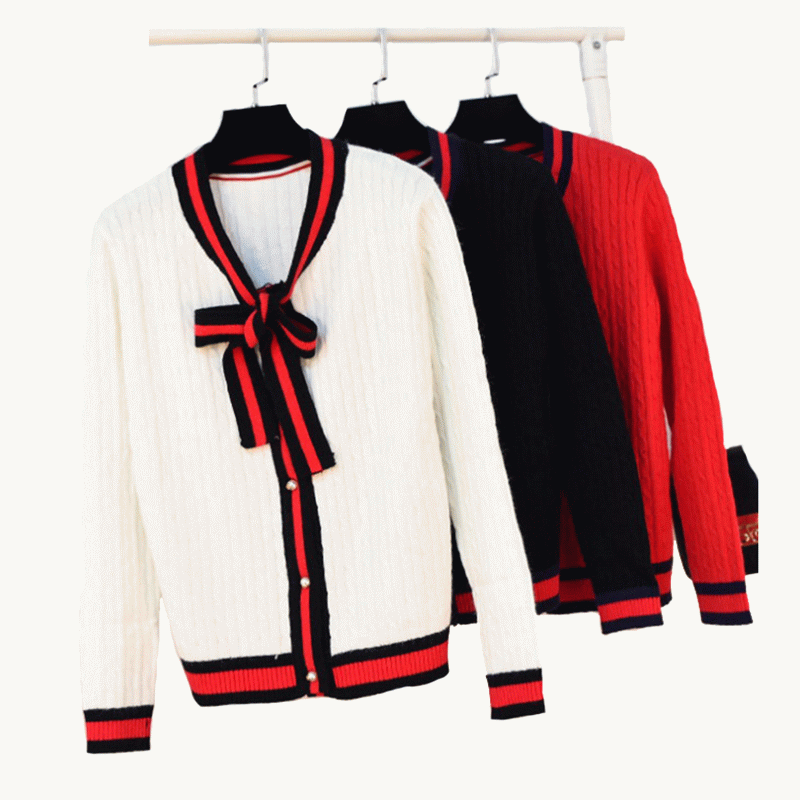 나비 매듭 숙녀 가을 겨울 스웨터와 도매 카디건 스트라이프 모서리